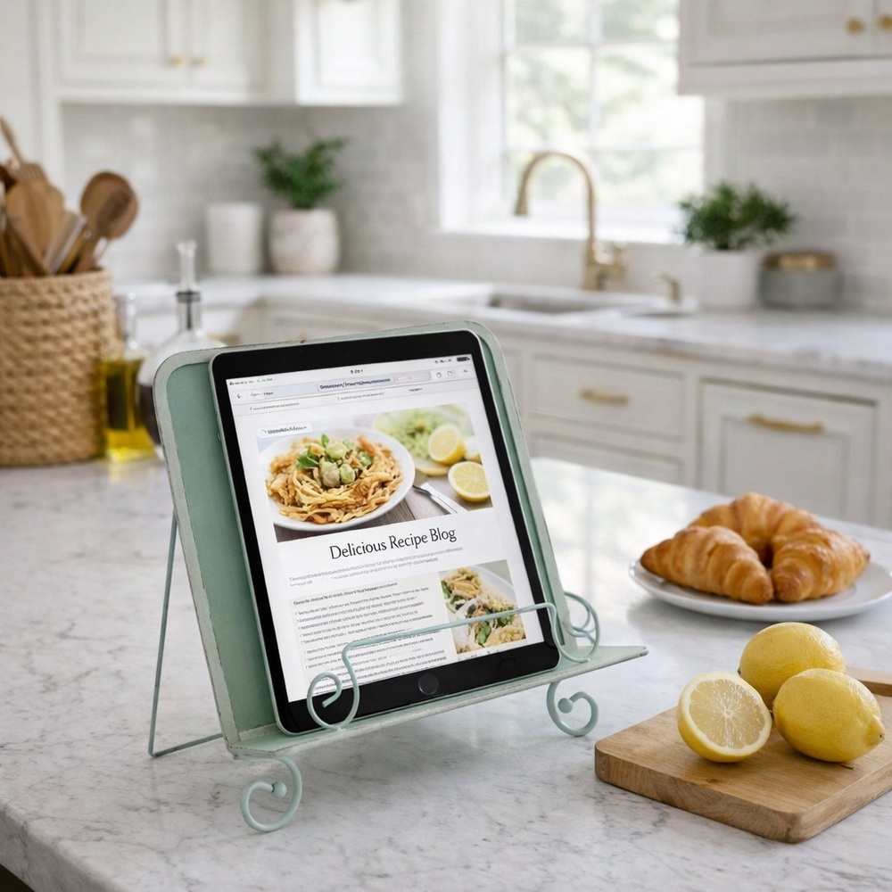 Creative Co-Op Metal Cookbook IPad Holder, Blue